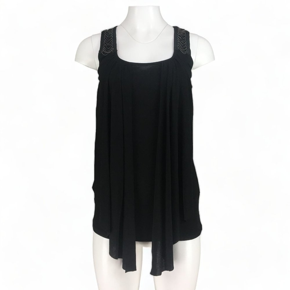 Miss Me Tank Chain Embellished Layered Look Open Back Y2K Black Womens Size S